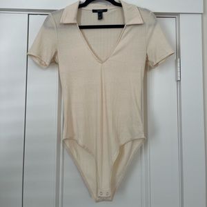 Collared V Neck Short Sleeved Body Suit